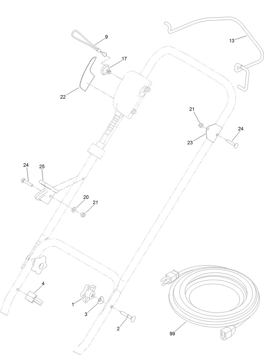 Handle Assembly Diagram and Parts List for 38375 316000001 - 316999999 Lawn Boy Snow Blower